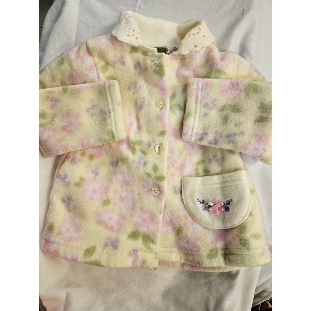 Vintage Style Girls Fleece Floral Sweater and Pants Set 12M Cream Pink